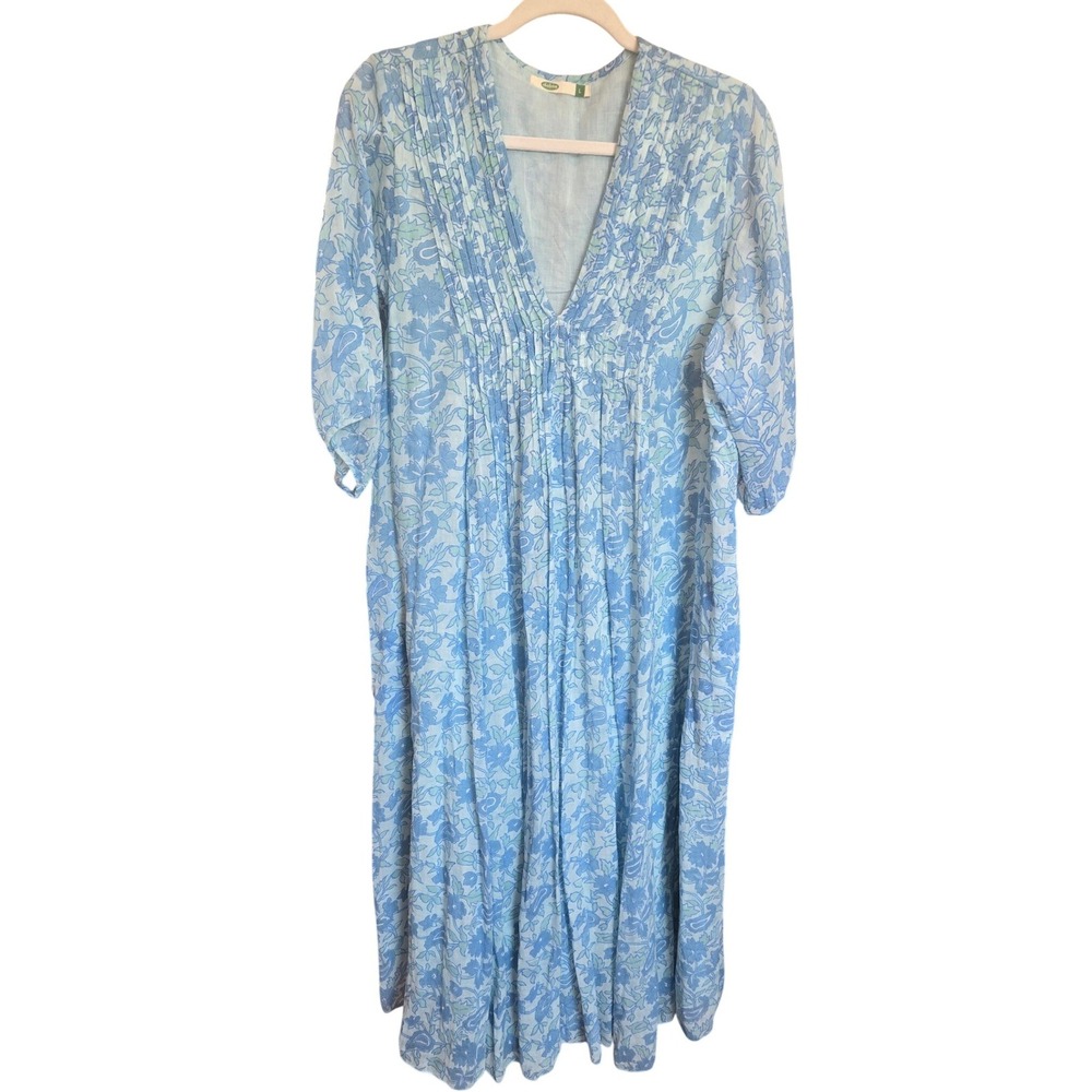 Dolma Skye Dress Long Pockets Cotton Coastal Blue Floral Boho Flowy NWOT Large